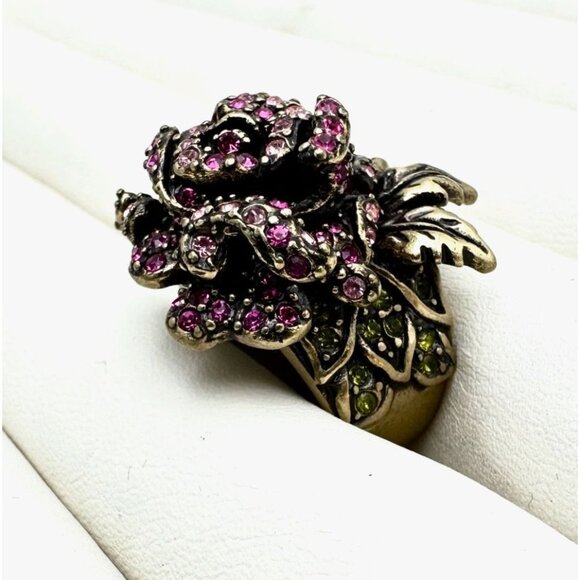 Heidi Daus Pink Crystal Bronze Rose Statement Ring Size 6 - Picture 2 of 4